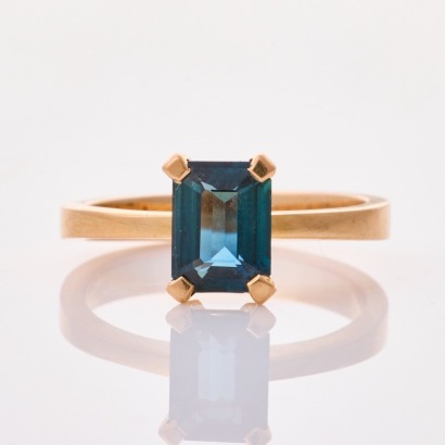 18ct Rose Gold,, Modern, Village Goldsmith, Rectangular cut Sapphire Ring