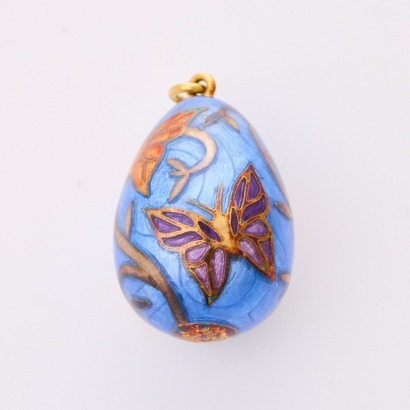 Phil Walker, Sterling Silver / 18ct Gold, Enameled Butterfly Egg