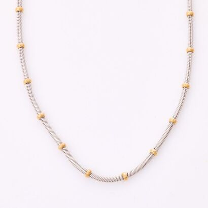 9ct White / Yellow Gold, 45cm Snake Link Necklace