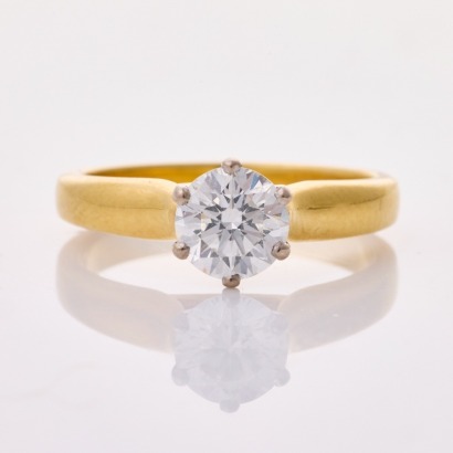 18ct Yellow / White Gold, Modern, 1.07ct Diamond Solitaire Ring