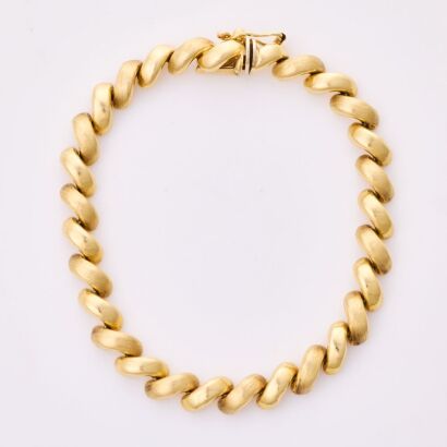14ct Yellow Gold, Vintage, 19cm Hollow, Macaroni Link Bracelet