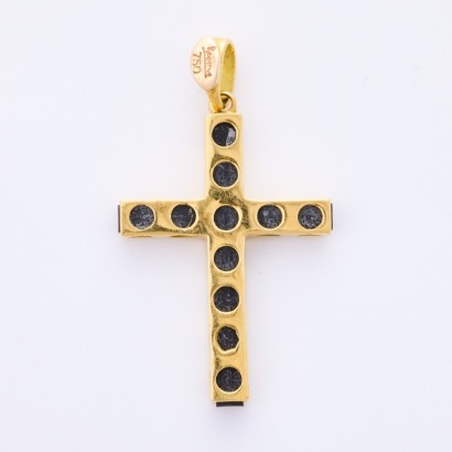 18ct Yellow Gold, Modern Cross Pendant with Plain Bale