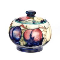 William Moorcroft, Small Wisteria Lidded Sugar Bowl, C. 1925
