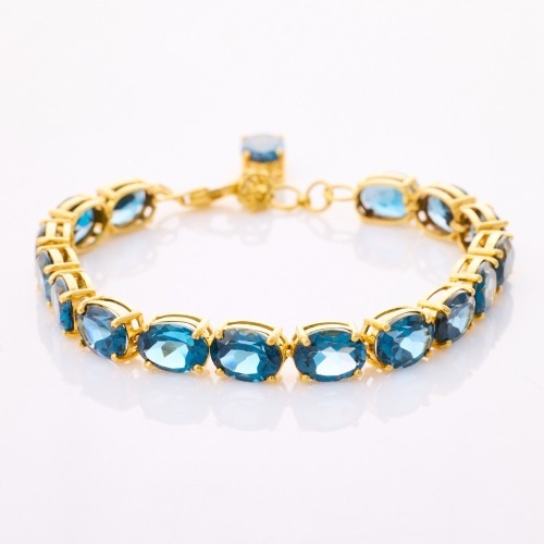 14ct Yellow Gold, 18cm Blue Topaz Bracelet - Near new