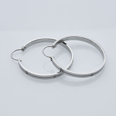 Silver Tone, Modern 4mm Wide Hoop Earrings