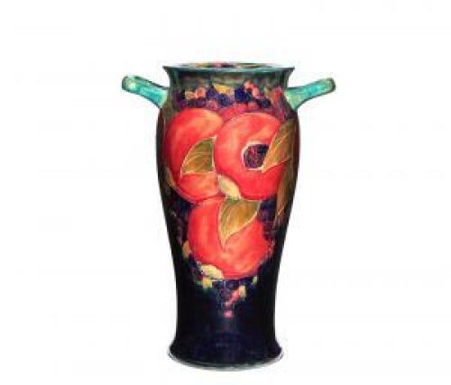 William Moorcroft, Pomegranate Twin Handled Early Burselm Vase, C.1915-1920