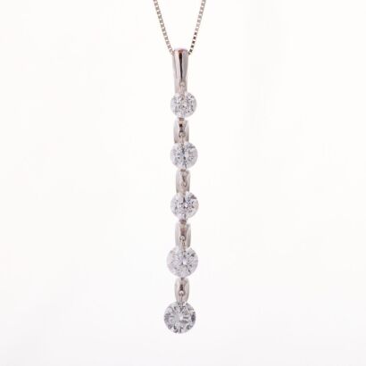 14ct White Gold, 48cm Modern, 1.00ct Diamond Pendant on 48cm, 14ct White Gold Chain