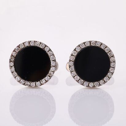 14ct White Gold, Modern, Onyx /.72ct Diamond Cufflinks
