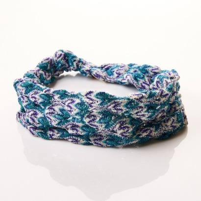 Missoni, Blue Patterned 100% Rayon, Double Layered Headband