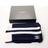 Chanel, 64% Cashmere / 36% Cotton Navy /Cream Scarf with Box - 3