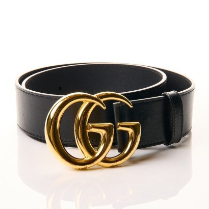 Gucci, GG Marmont, 80cm Black Leather Belt with Gold-tone GG Buckle