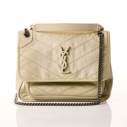 Yves Saint Laurent, White Crinkled Leather Baby Niki Bag