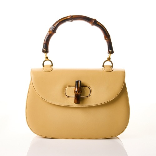 Gucci, Beige Calfskin Bamboo Top Handle Bag