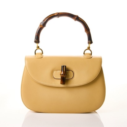 Gucci, Beige Calfskin Bamboo Top Handle Bag