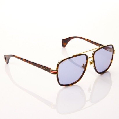 Gucci, Navigator 558263 Tortoise / Gold-tone Sunglasses with Case