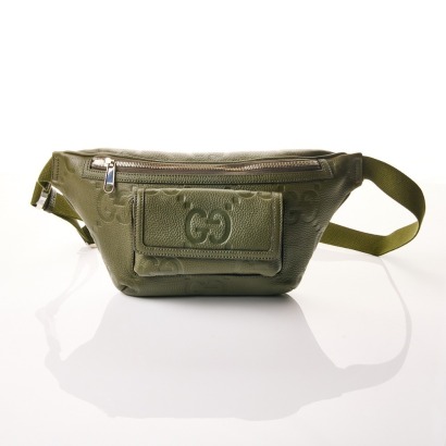 Gucci, GG Jumbo Embossed Khaki Leather Waist Bag - Near New