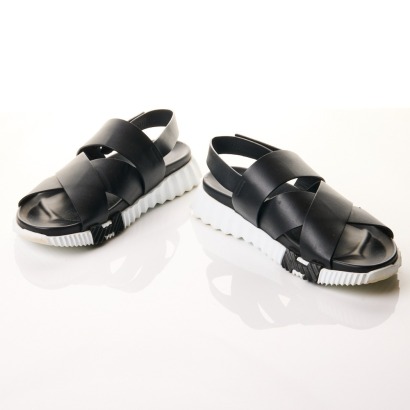 Herm&egrave;s, Men's Electric Black Leather Sandals, Size 44
