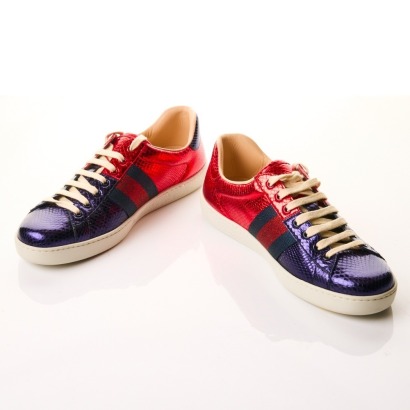 Gucci, Ace Metallic Snakeskin Sneaker Size 8 with Box - Near new