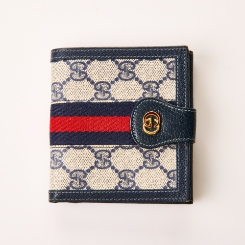 Gucci, GG Supreme, Compact Navy Wallet with Box