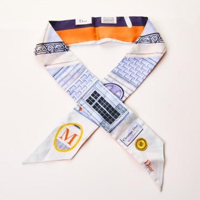 Dior, Mitzah "M" Printed 100% Silk Twilly Scarf