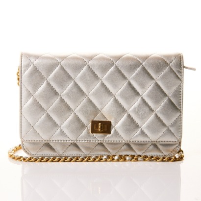Chanel, Silver Lambskin 2.55 Reissue Wallet on Chain