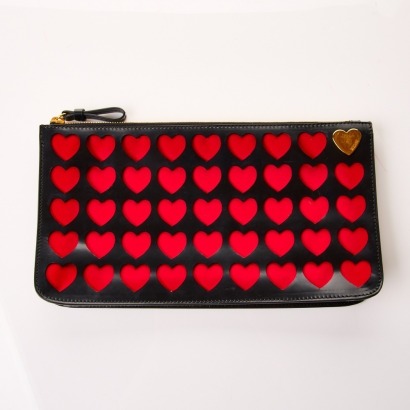 Moschinno, Black Leather Hearts Clutch