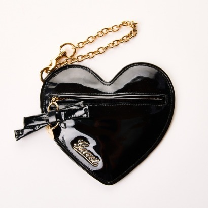 Gucci, Black Patent Leather Heart Wristlet