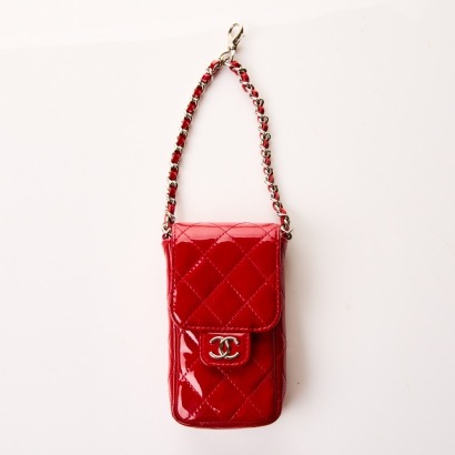 Chanel, Red Quilted Patent Leather Phone Holder