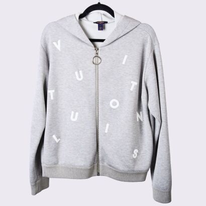 Louis Vuitton, Letters Embroidered Grey Hooded Sweatshirt, Size L - As new