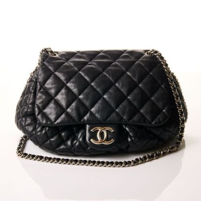 Chanel, Black Washed Lambskin Chain Around Large Bag, with Box