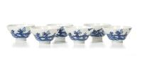 Six Chinese Mid-Qing Dynasty Daoguang Period Blue and White 'Figural' Egg Shell cups (Daoguang Nian Zhi Mark)