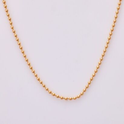 18ct Yellow Gold, Tiffany & Co, 45cm Long Beaded Chain with Box
