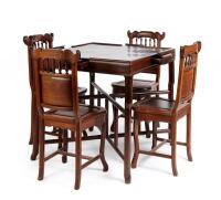 A Chinese Blackwood Mahjang Table and Four Chairs