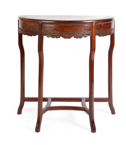 A Chinese Blackwood Demilune Table with marble top