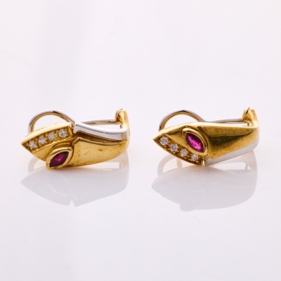 18ct Yellow / White Gold, .20ct Ruby / .09ct Diamond Earrings