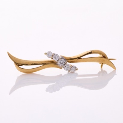 9ct Yellow / White Gold, Vintage, .20ct Diamond Set Bar Brooch