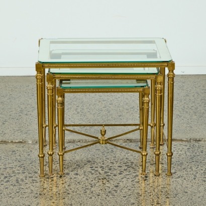 A Trio of Mid-Century Hollywood Regency Brass Nesting Tables