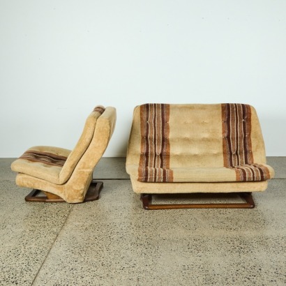 A Super Retro 1970s Velour Sofa and Chair