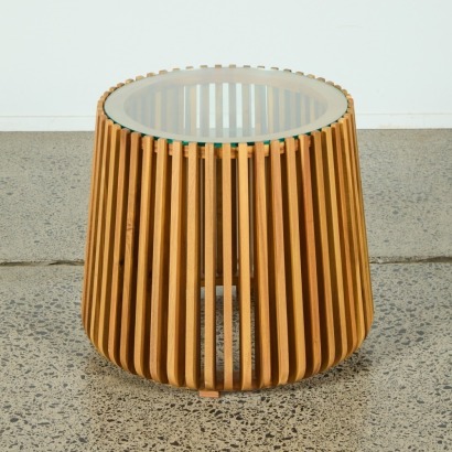 A Contemporary Slatted Wood Side Table