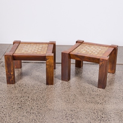 A Pair of Mid-Century Side Tables With Tiled Tops