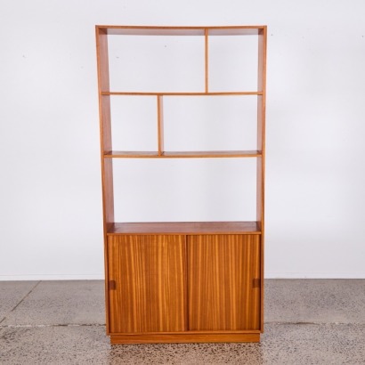 A Mid-Century Teal Veneer Asymmetric Bookshelf