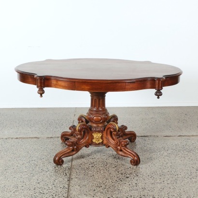 A Louis Philippe Mahogany Feather Turtle Shell Shaped Side Table