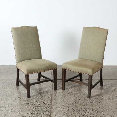 A Pair of Vintage High-Backed Dining Chairs with Dome Details