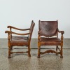 A Pair of Oak and Leather Arm Chairs c. 19th Century - 2