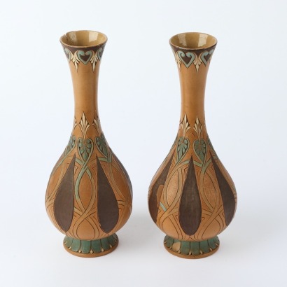 A Pair of Doulton Lambeth Art Nouveau Vases
