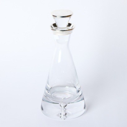A Crystal Glass Decanter with Sterling Silver Hallmark Top
