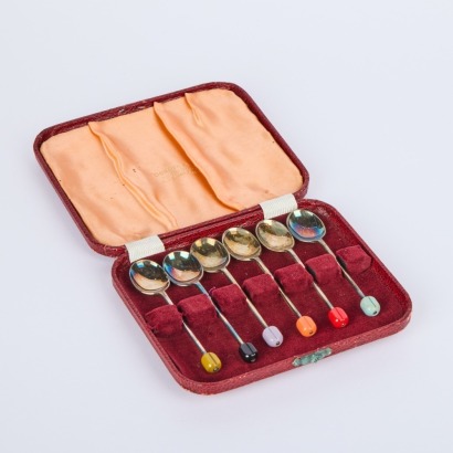 A Set of Six EPNS Coloured Coffee Bean Spoons