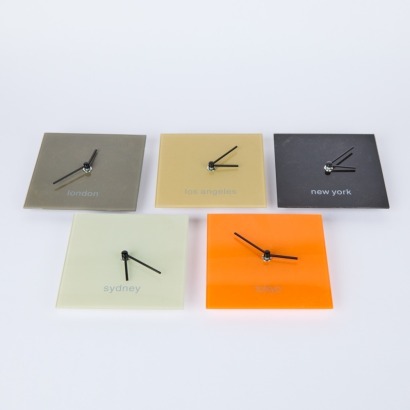 A Set of Five Glass World Clocks