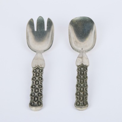 A Pair of Pewter Salad Servers