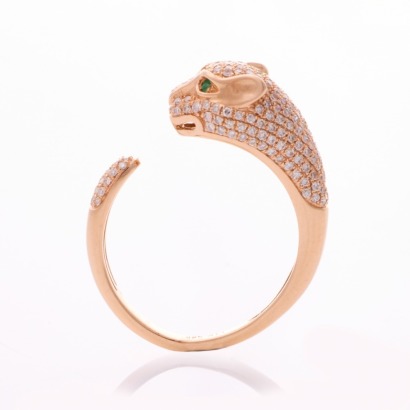 14ct Rose Gold, Modern, .74ct Diamond Set Hollow Panther Head Ring